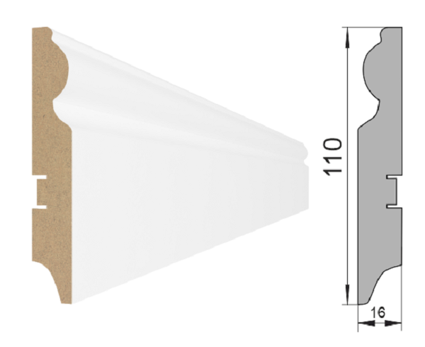 Напольный плинтус МДФ STELLA DP110С 2000х110х16 Белый (можно окрашивать)