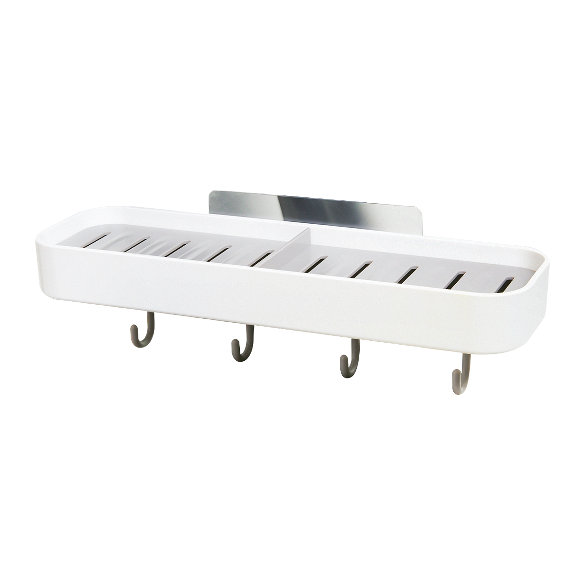 Полка для ванной с водосборником с крючками на вакуумной присоске 28*8.6*4cm 5078 PRC