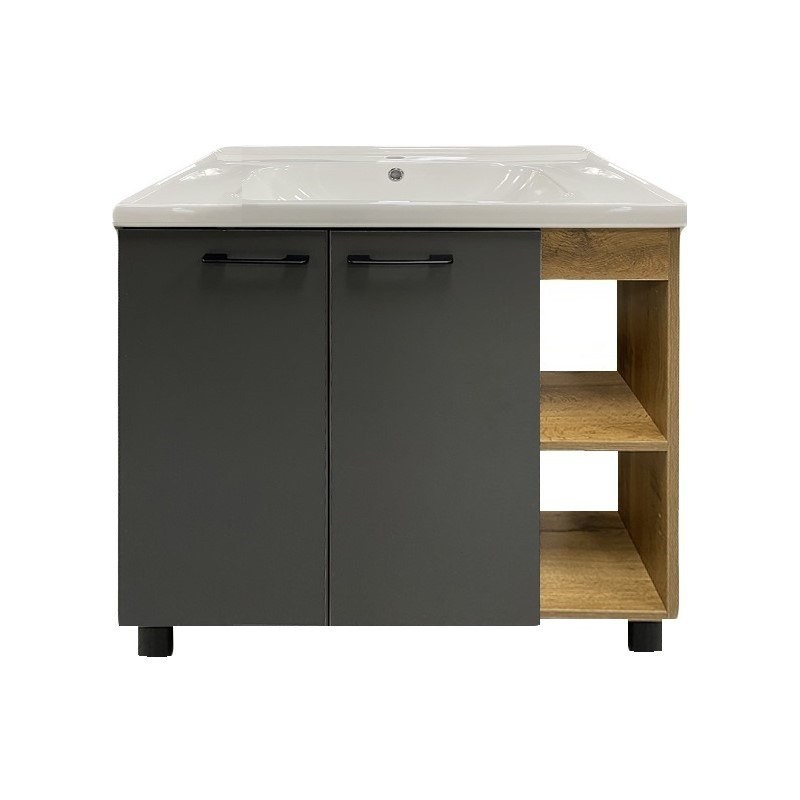 Тумба Neo У 80 напольная, 2 двери, 2 полки справа, дерево графит