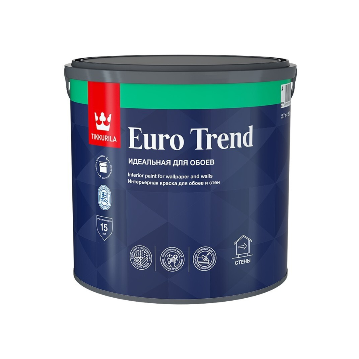 Краска для обоев и стен EURO TREND A мат 2,7л Краска для обоев и стен EURO TREND A мат 2,7л