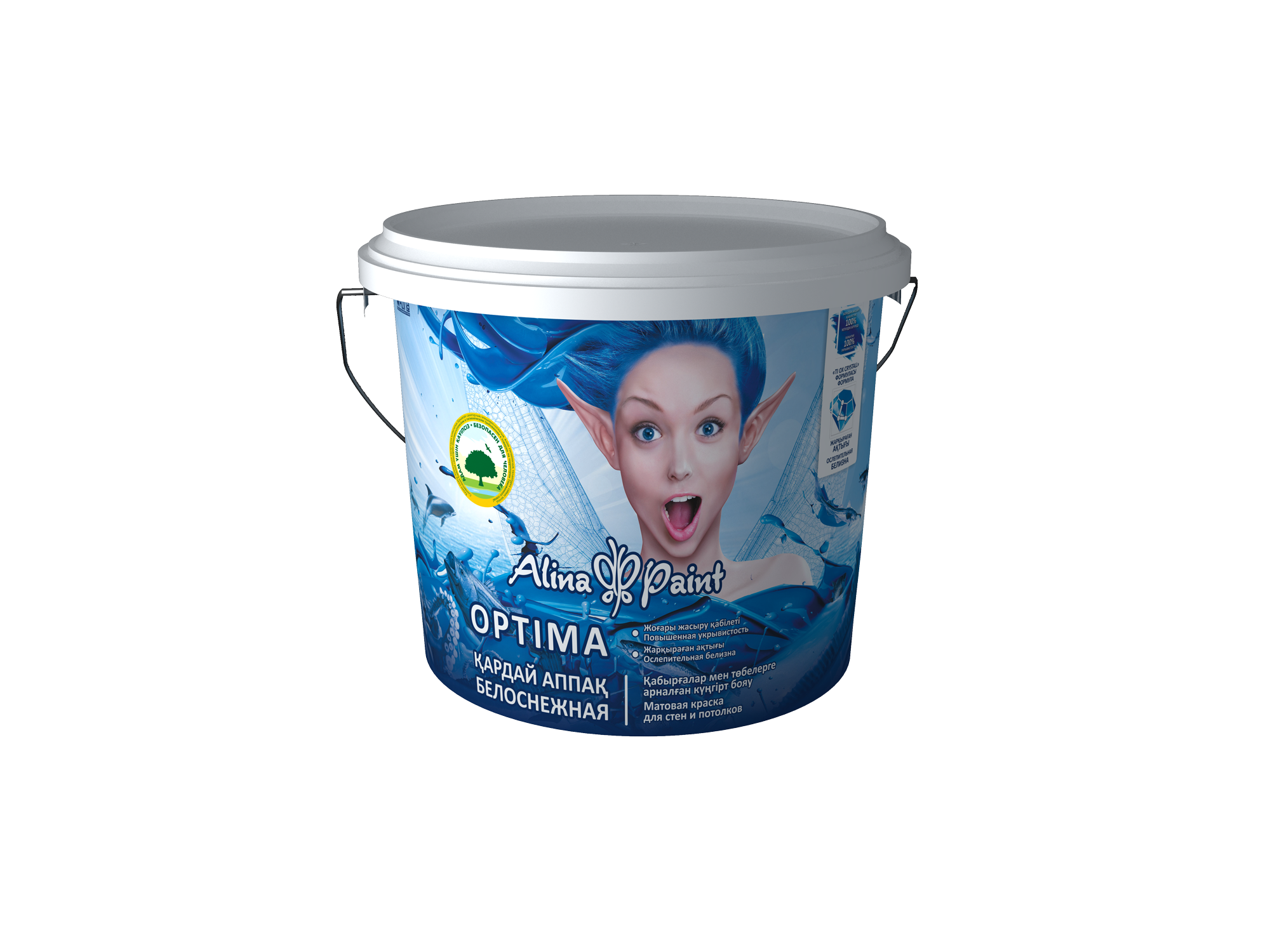 Краска водоэмульсионная, Alina Paint OPTIMA, 15 кг (интерьерная, супербелая, всесезонная)