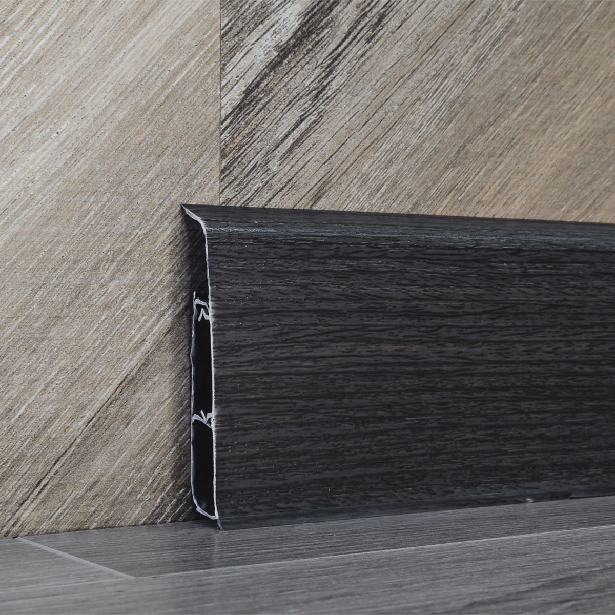 Плинтус напольный с кабель-каналами 70мм 2,2м "Деконика", 352 Каштан серый