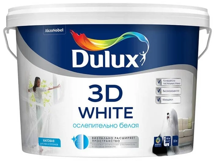 Краска Luxium Dulux 3D White мат BW 9л