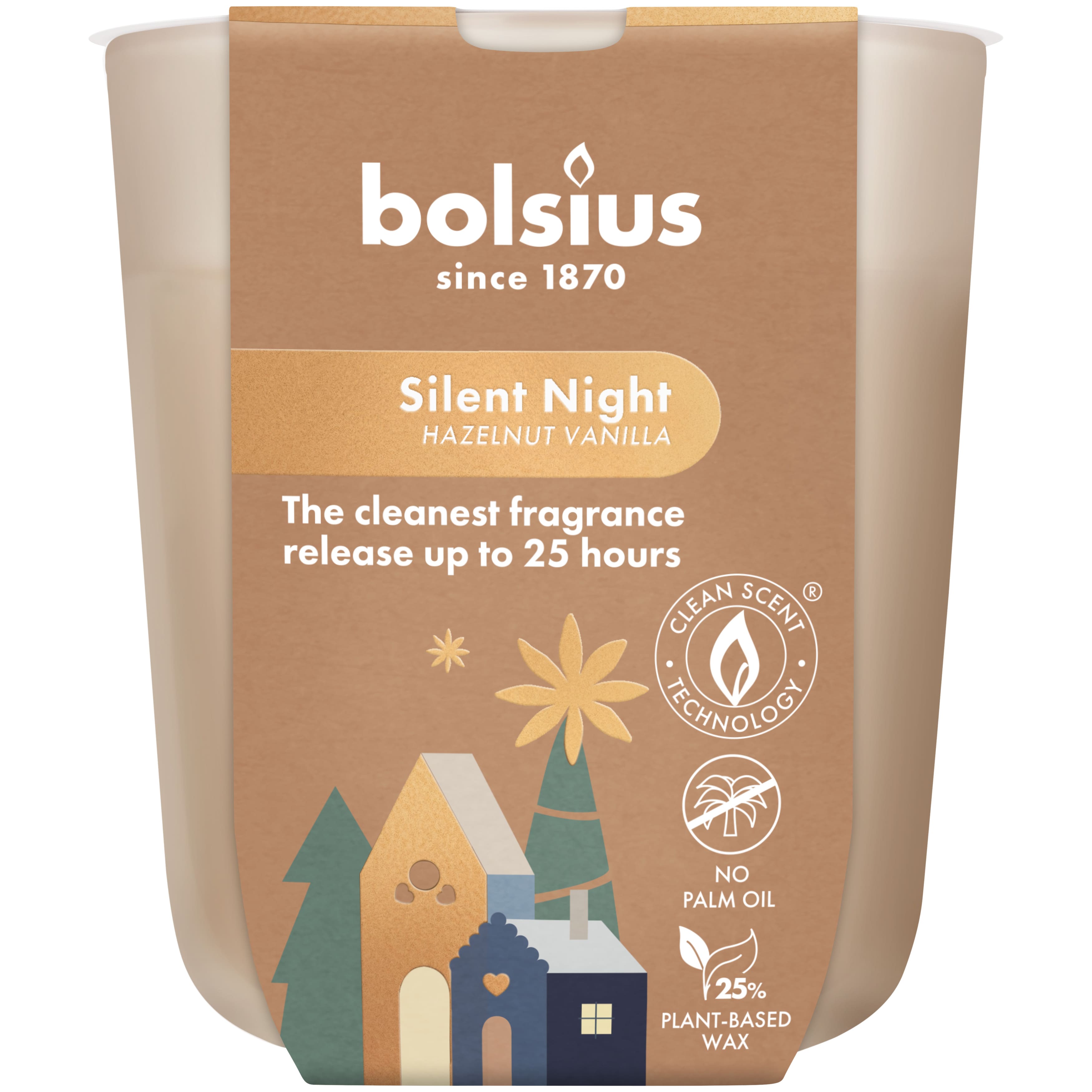 Аромасвеча Bolsius в стеклянном стакане 8х7,3 см  Silent Night , Caramel