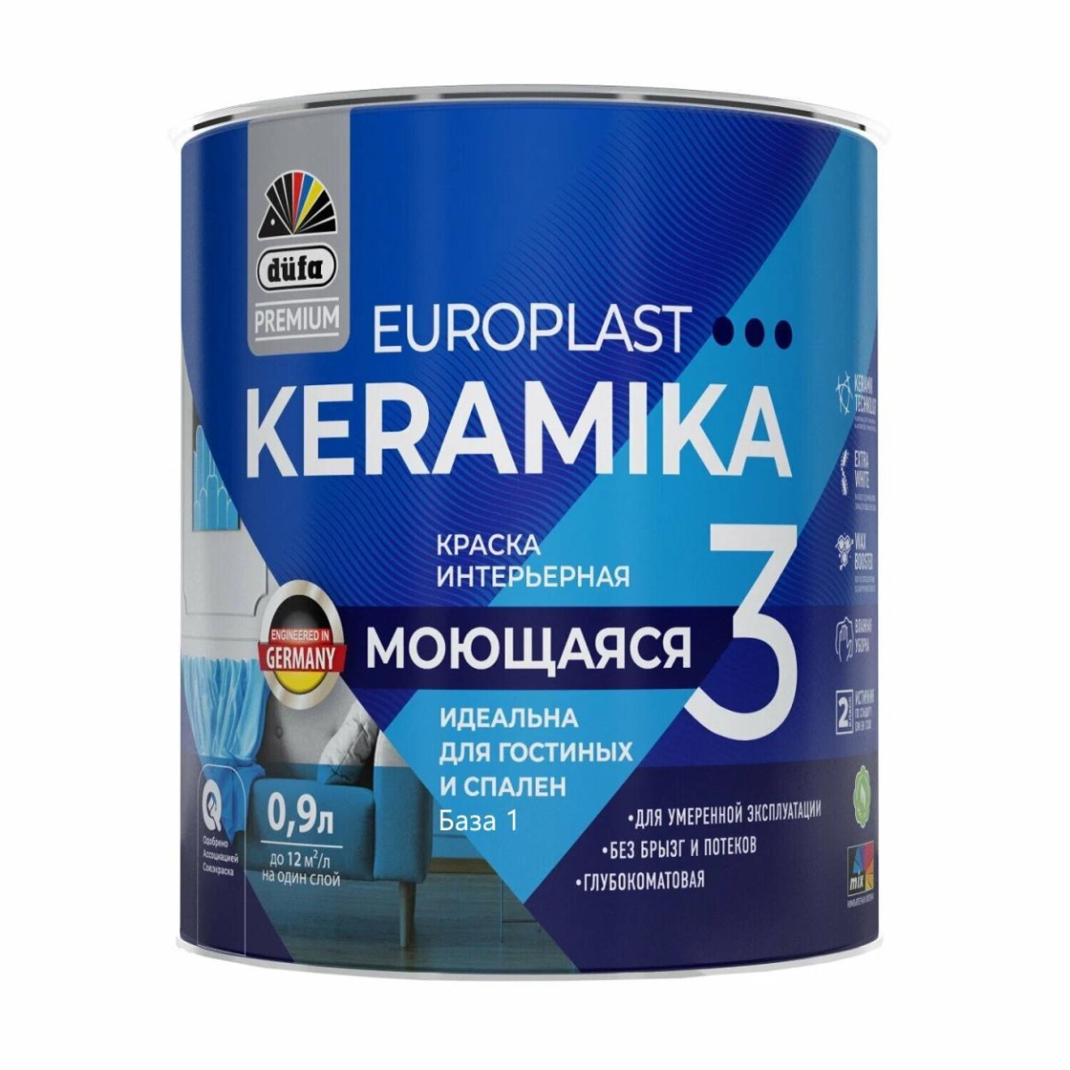 Краска водоэмульсионная "DufaPremium" EuroPlast Keramika  3  база1  0,9л