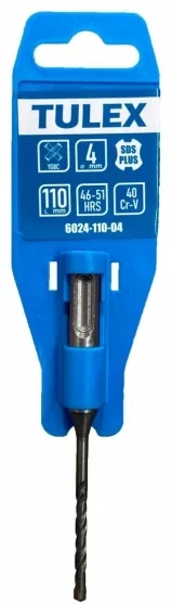 Бур по бетону TULEX 6024-110-04, 4 резца YG8C, 40 Cr-V, 46-51 HRS, хвостовик SDS-Plus, 110*4мм