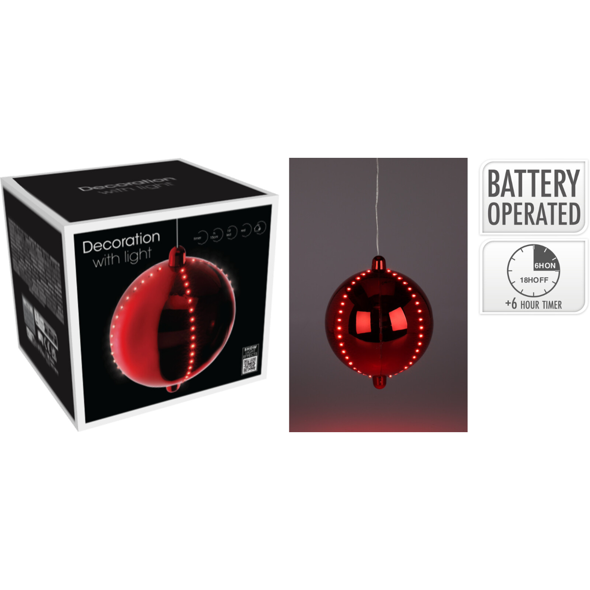 Украшение декоративное Шар с LED подсветкой 15 см, красный XX8310610 К