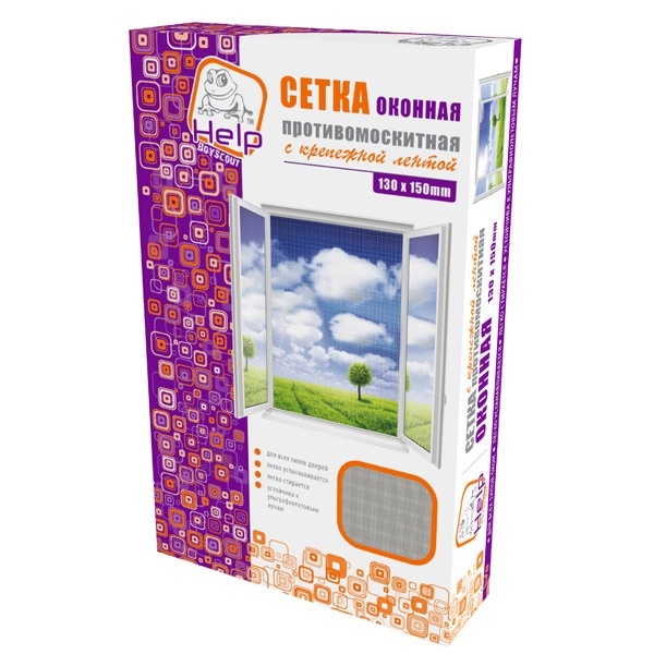 Сетка противомоскитная HELP с крепежной лентой 130*150 см.