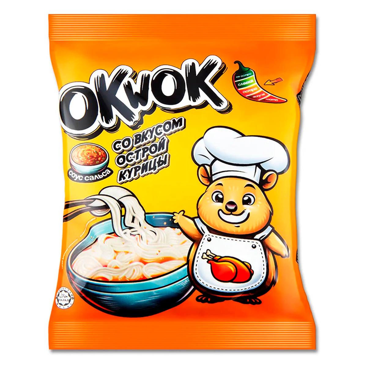 Лапша OkWok быстрого приготовления со вкусом острой курицы с соусом сальса 100гр Р2009
