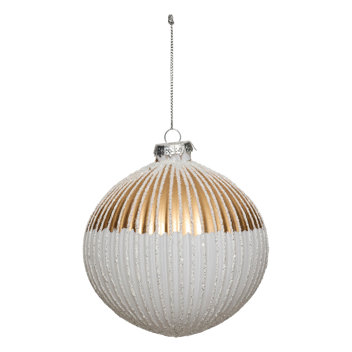Шар елочный Atmosphera 10 см с полоска, белый с золотом  207761