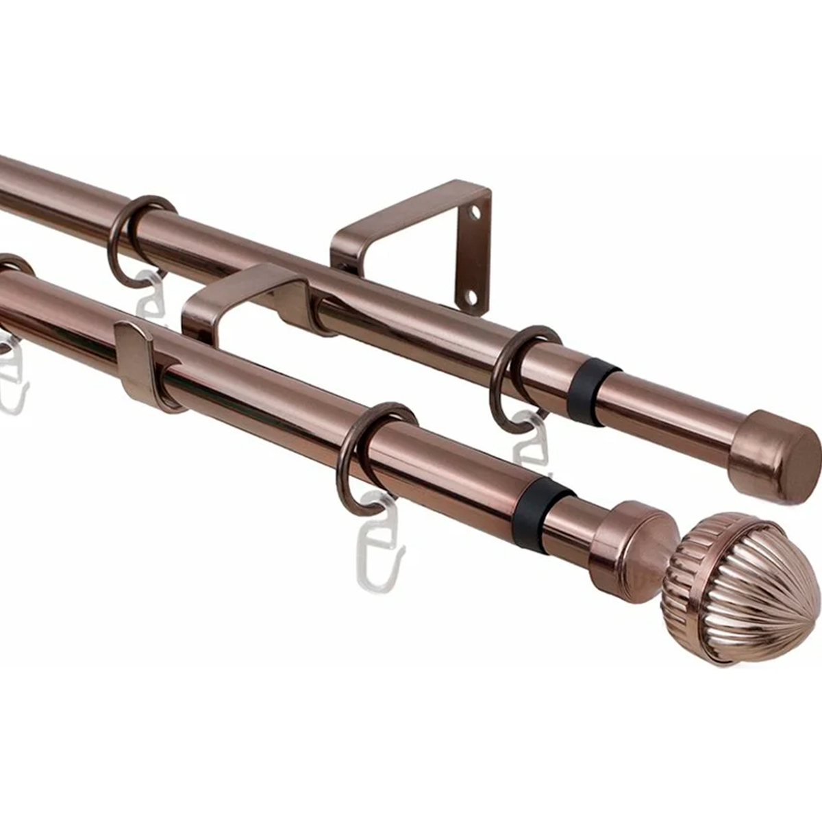 Карниз телескоп двухрядный Коньяк наконечник кольцо 160-320см 16/19мм 3332161949554
