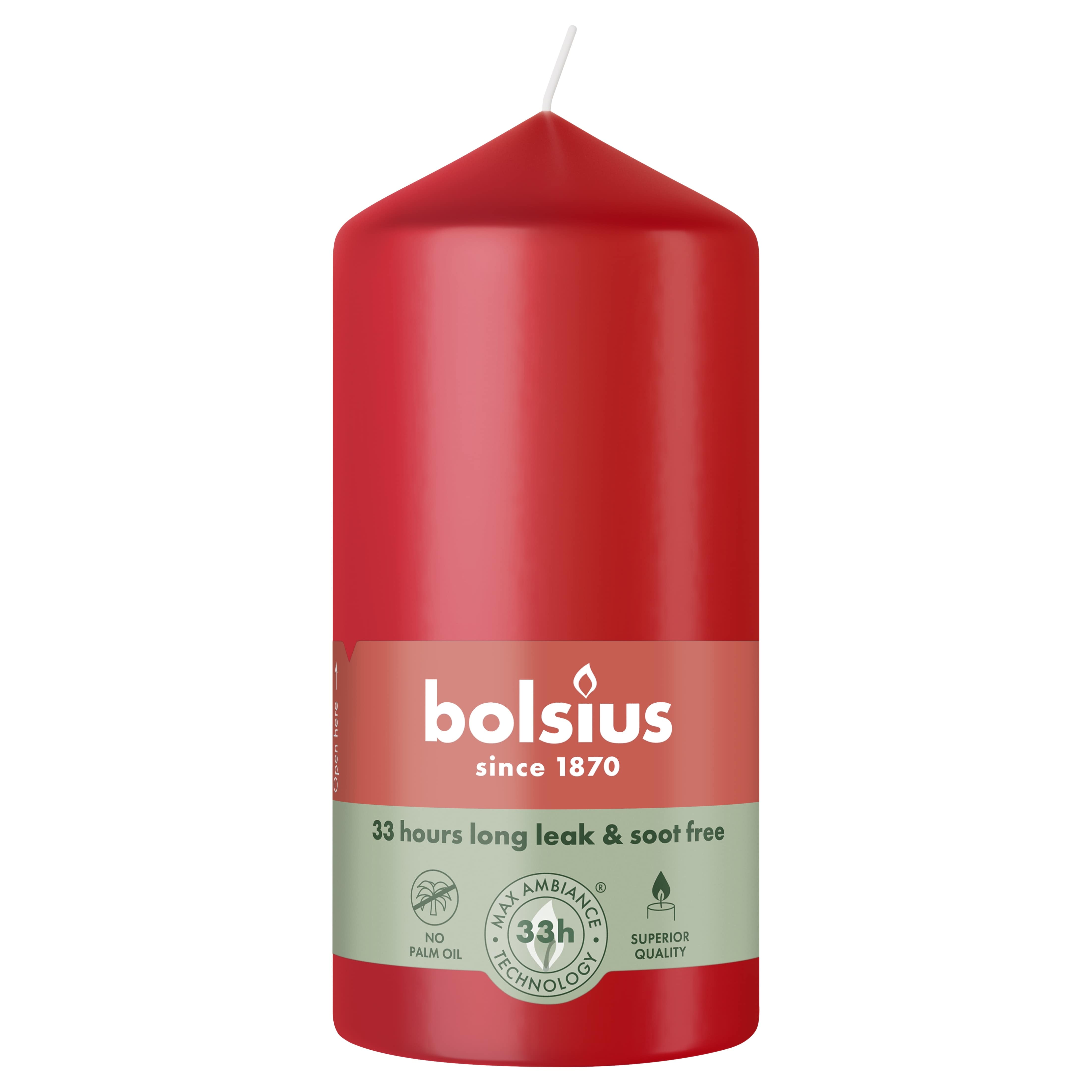 Свеча столбик Bolsius 12х5,8 см Delicate Red
