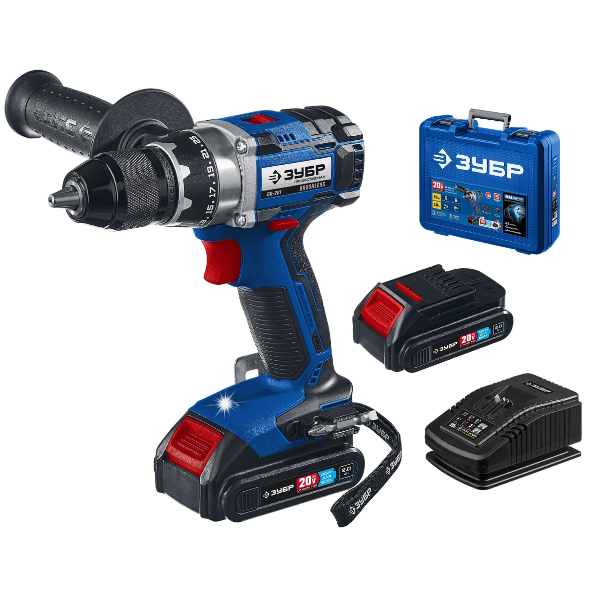 Дрель-шуруповерт ЗУБР Профессионал DB-201-22 70 Н-м, 2 скорости 2 АКБ. 20В, 2 А-ч. Кейс