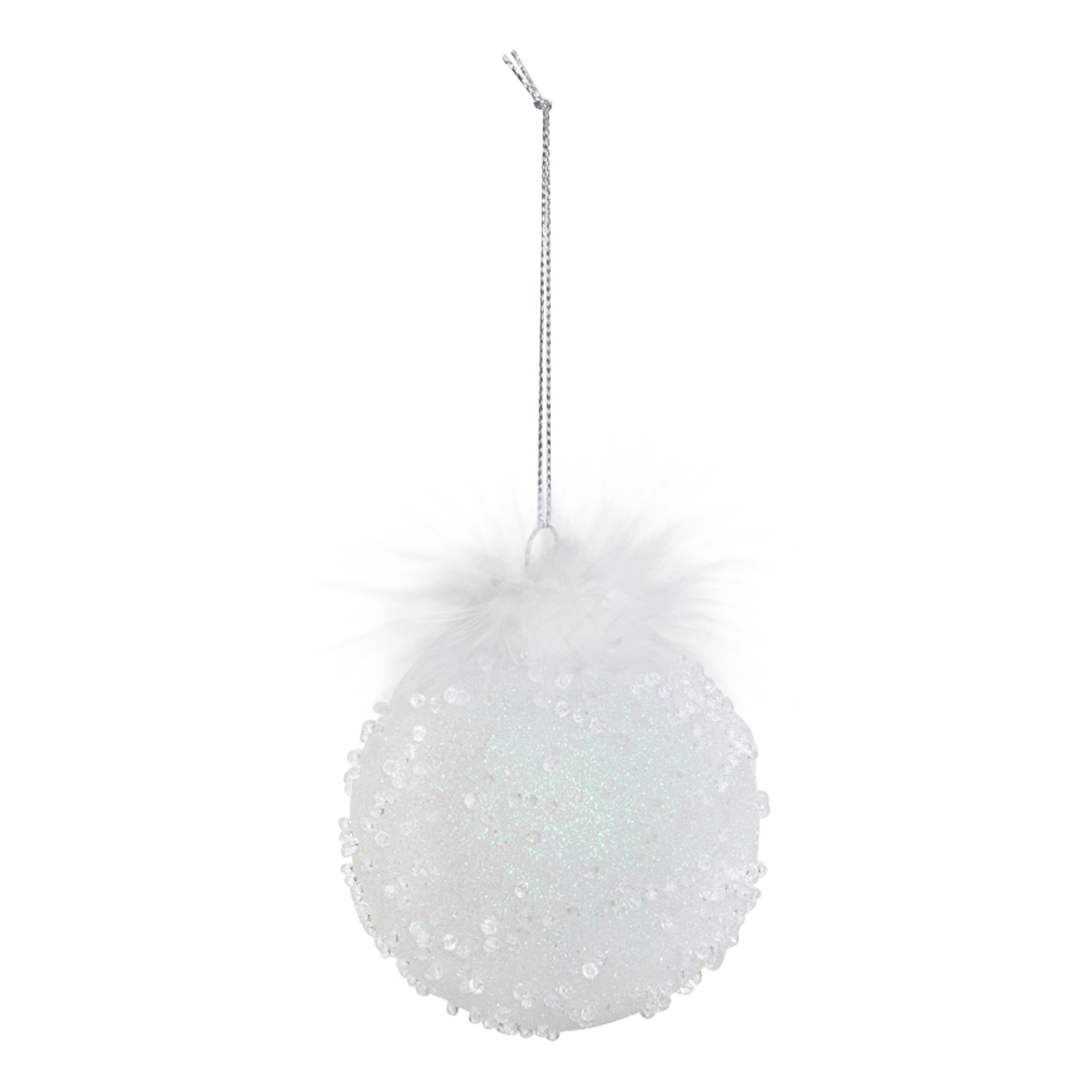 Шар елочный Atmosphera 8 см с пером, белый 207744
