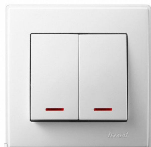 Выключатель LESYA 705 0202 112 двойной с подсветкой   белый с белой вставкой Выключатель LESYA 705 0202 112 двойной с подсветкой   белый с белой вставкой