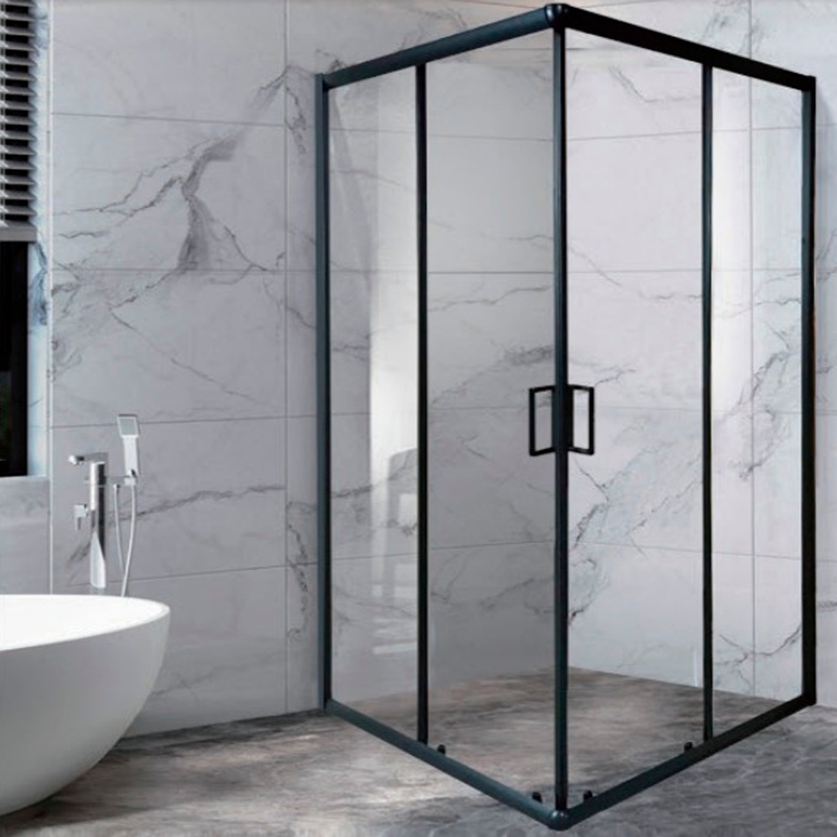 Душевое ограждение Appollo AP-19-90 профиль черный, стекло прозрачное 6 мм 900*900*1950 мм