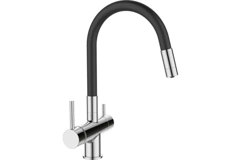 Смеситель д/к, вытяжной излив, подключение к фильтру, хром-черный ESKO K108B