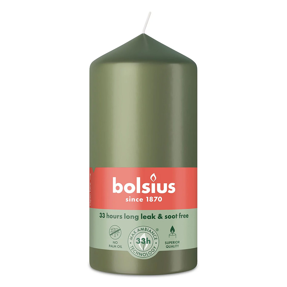 Свеча столбик Bolsius 12х5,8 см Fresh Olive