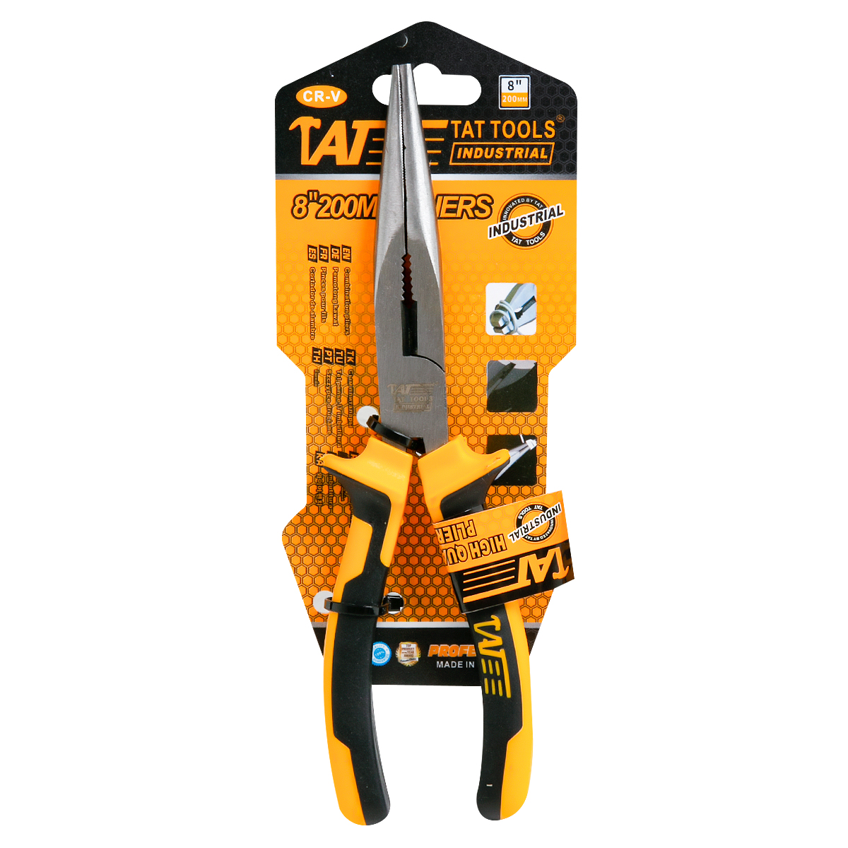 Длинногубцы 180 мм, прямые, двухкомпонентные рукоятки