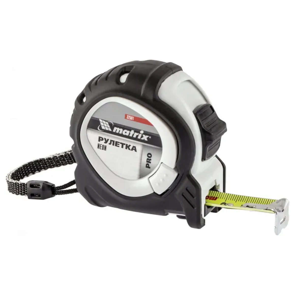 Рулетка Neon, 3 м x 16 мм, обрезиненный корпус, 3 фиксации, PRO// Matrix