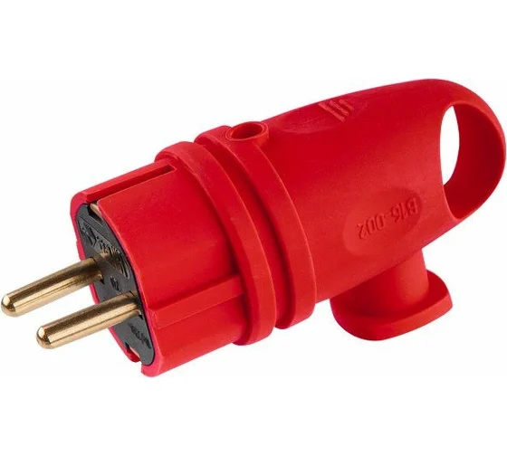 Вилка угловая с ушком (с/з, 16А, 250В) каучук, красная Юпитер
