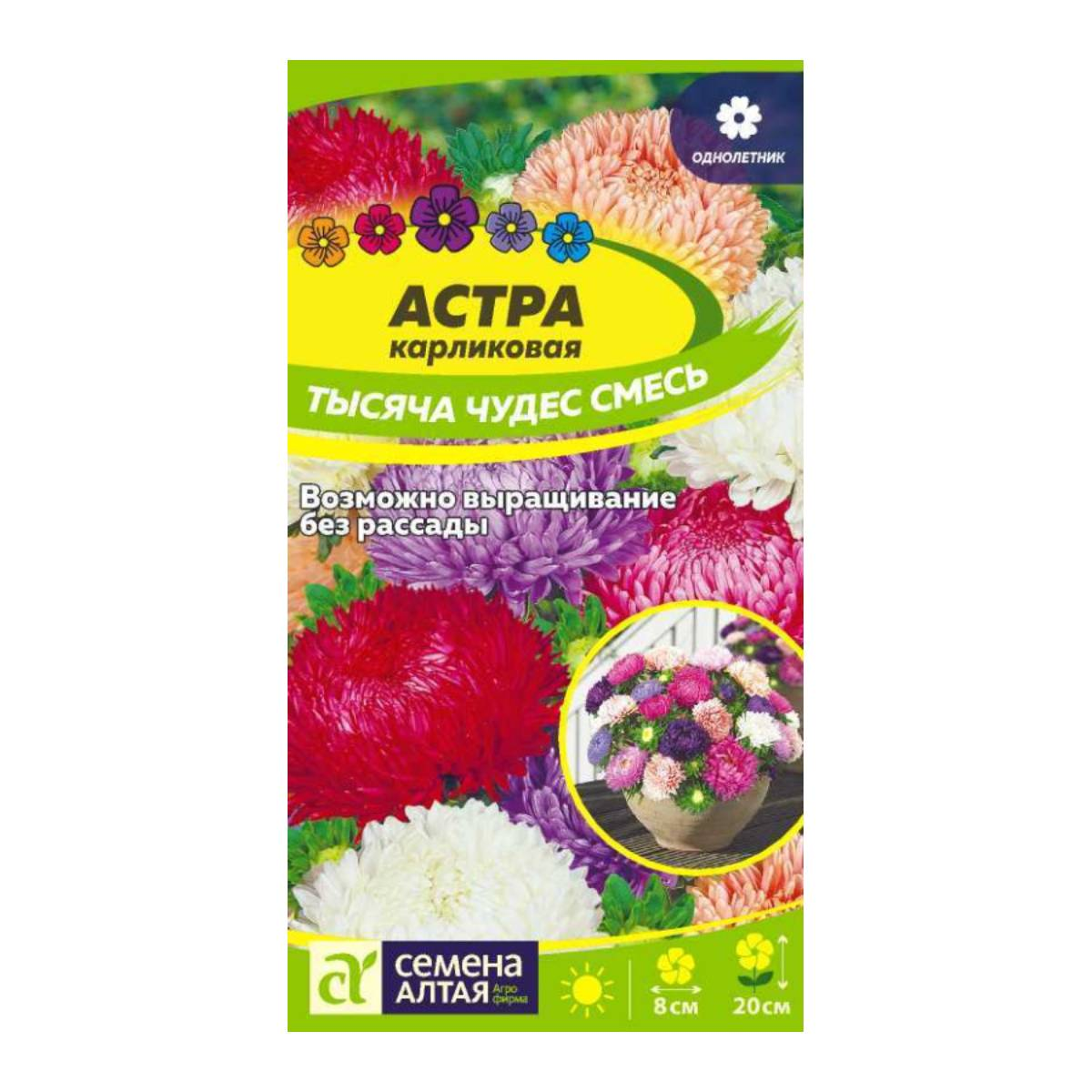 Семена Цветы Астра Тысяча чудес смесь карликовая/Сем Алт/цп 0,15 гр.