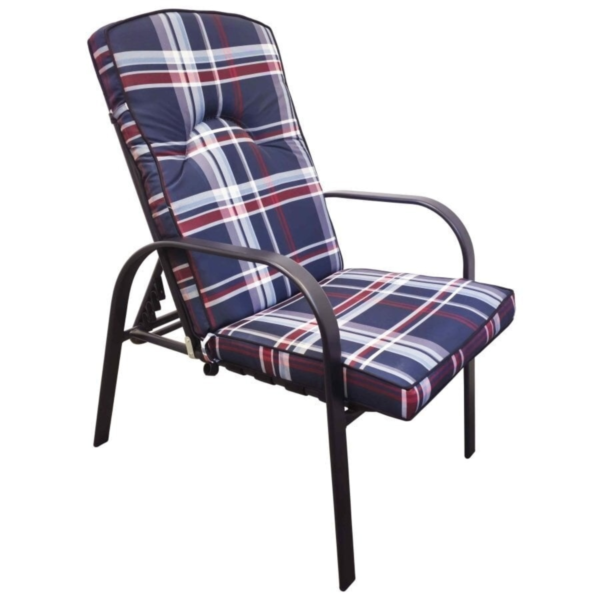 Шезлонг с откидной спинкой с подлокотниками в клетку синий JM-PS-T607 CN