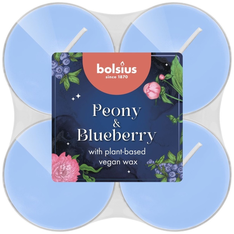 Набор свечей в гильзах Bolsius 8 шт 6 см Peony & Blueberry