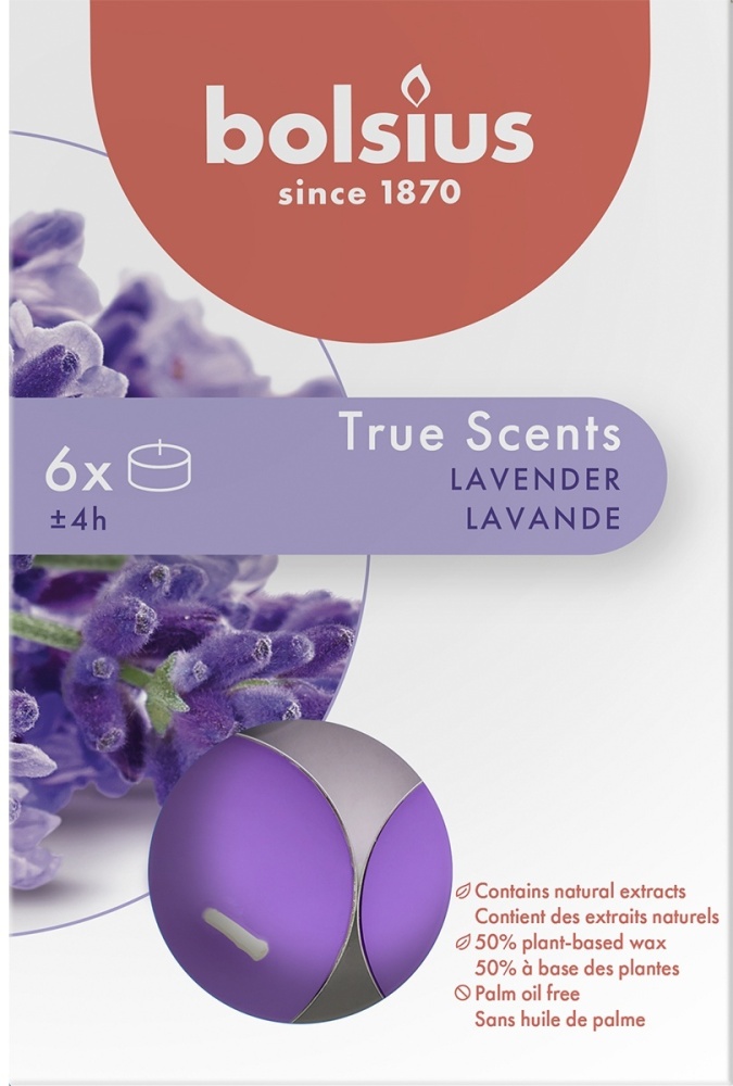 Набор чайных свечей Bolsius 6 шт 38 мм 4 ч.Лаванда