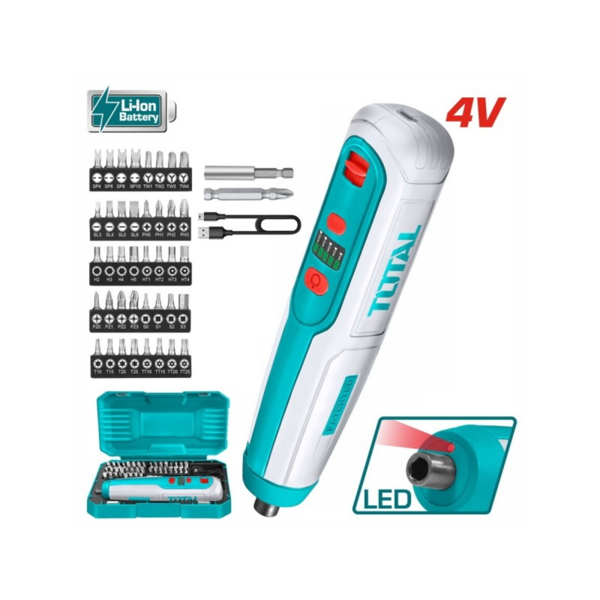 Отвёртка аккумуляторная "ТОТАL" TSDLI0403 Li-ion 4v.