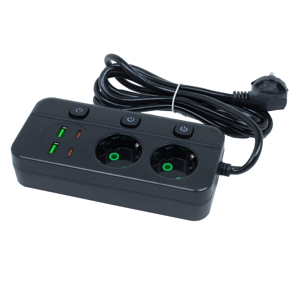 Удлинитель EU-T03PD (2м) европейская вилка (черный)