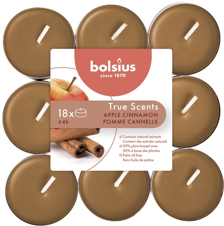 Набор чайных свечей Bolsius 18 шт 38 мм 4 ч.Яблоко с корицей