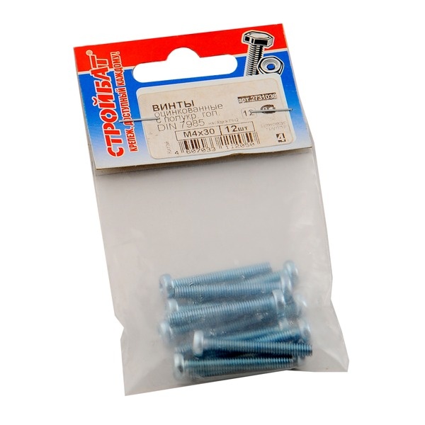 Винт оцинк.пот. DIN 965  М 4х30 (12шт)