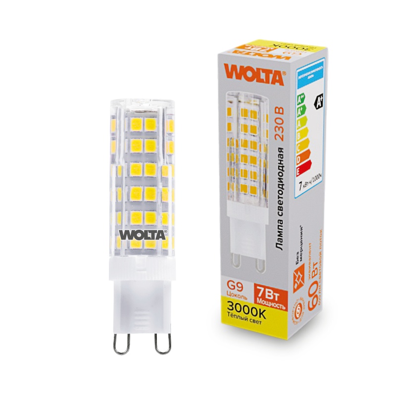 Лампа светодиодная WOLTA WSTD-JCD-7W3KG9-C (керамика) "Капсульная" JCD 7Вт 600лм 3000K G9 1/10/100/1