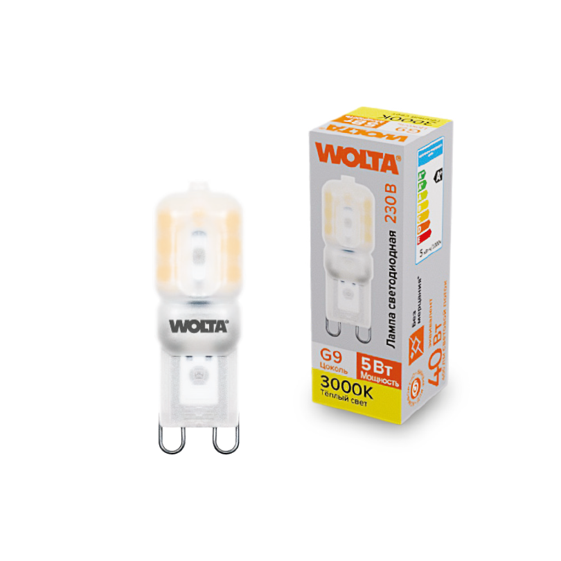 Лампа светодиодная WOLTA WSTD-JCD-5W4KG9-P (пластик ) "Капсульная" JCD 5Вт 400лм 4000K G9 матовая 1/