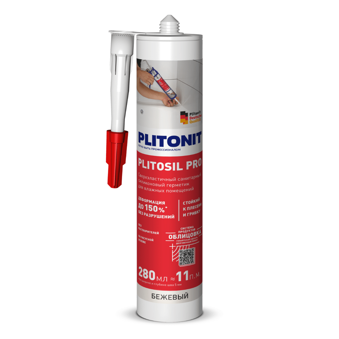 Герметик PLINONIT PlitoSil Premium высокоэластичный для влажных помещений бежевый - 310 мл