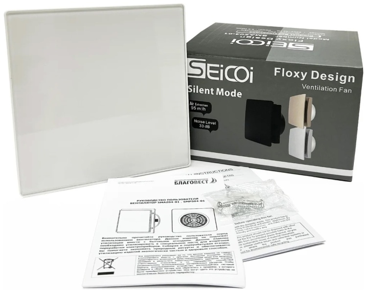 Вентилятор накладной укороч. с панелью Seicoi Floxy Design 100 White glass (SMAD04-01G-W)