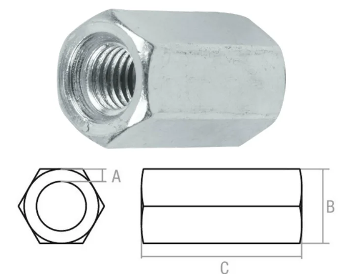 Гайка М8 (1.25х13х24 мм) удлиняющая, цинк, кл.пр. 5.8 (2 шт в зип-локе) STARFIX