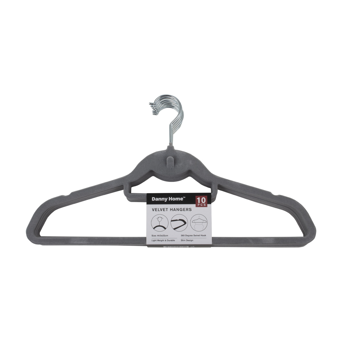 Набор вешалок для одежды DH 10 шт пластик серый вельвет 44,5х22х0,5см VH023G-10