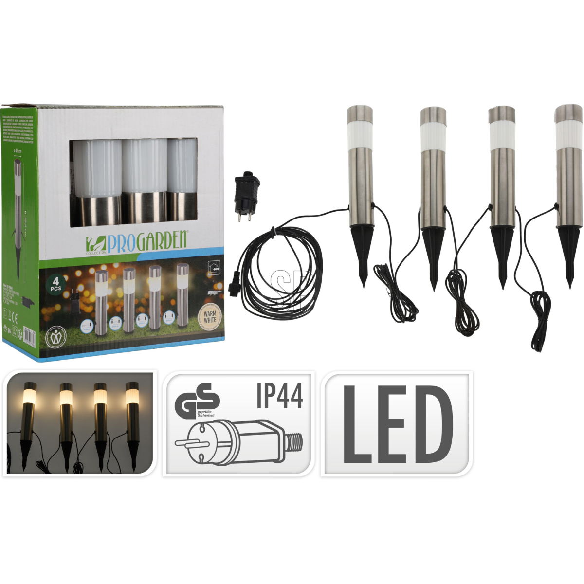 Набор садовых фонариков 4 шт., работа от сети 220 в, Н 33 см., AF5000460 К