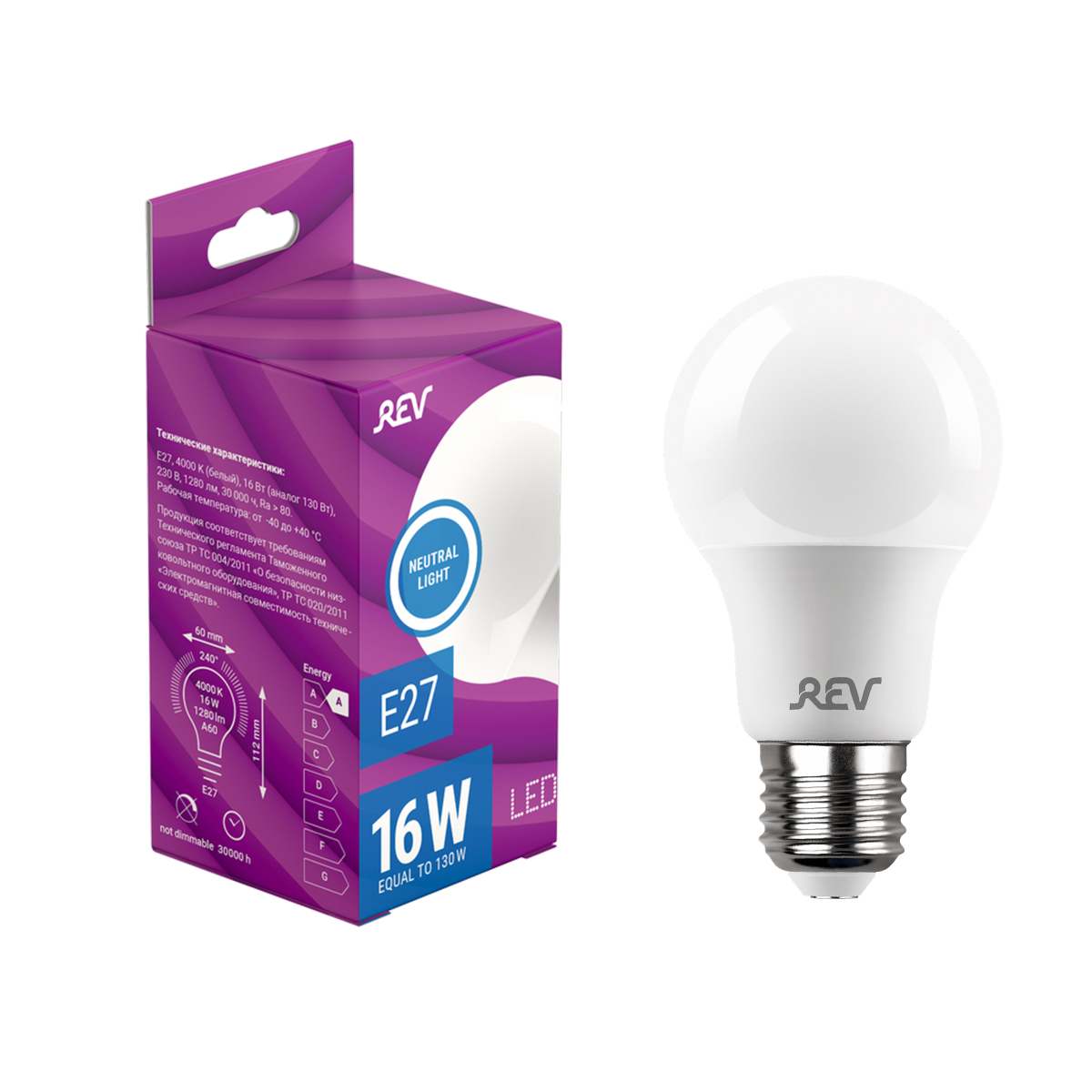 Лампа Rev сд A60 Е27 16W, 4000K, нейтральный белый свет (32403 4)