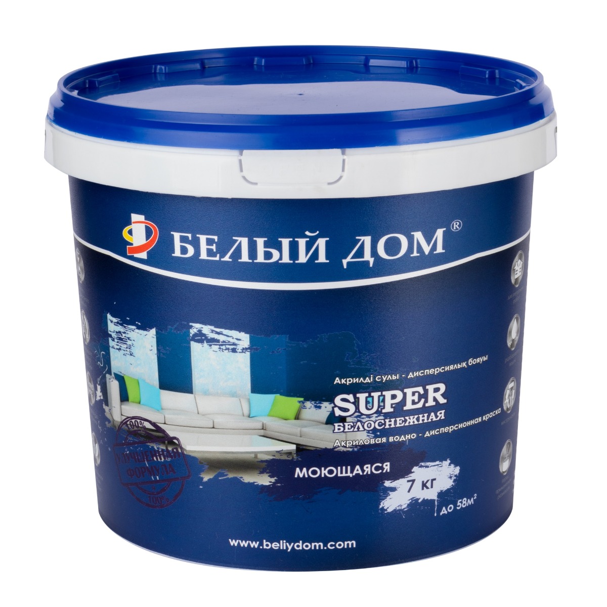 Краска акриловая моющаяся Белый Дом SUPER 7 кг