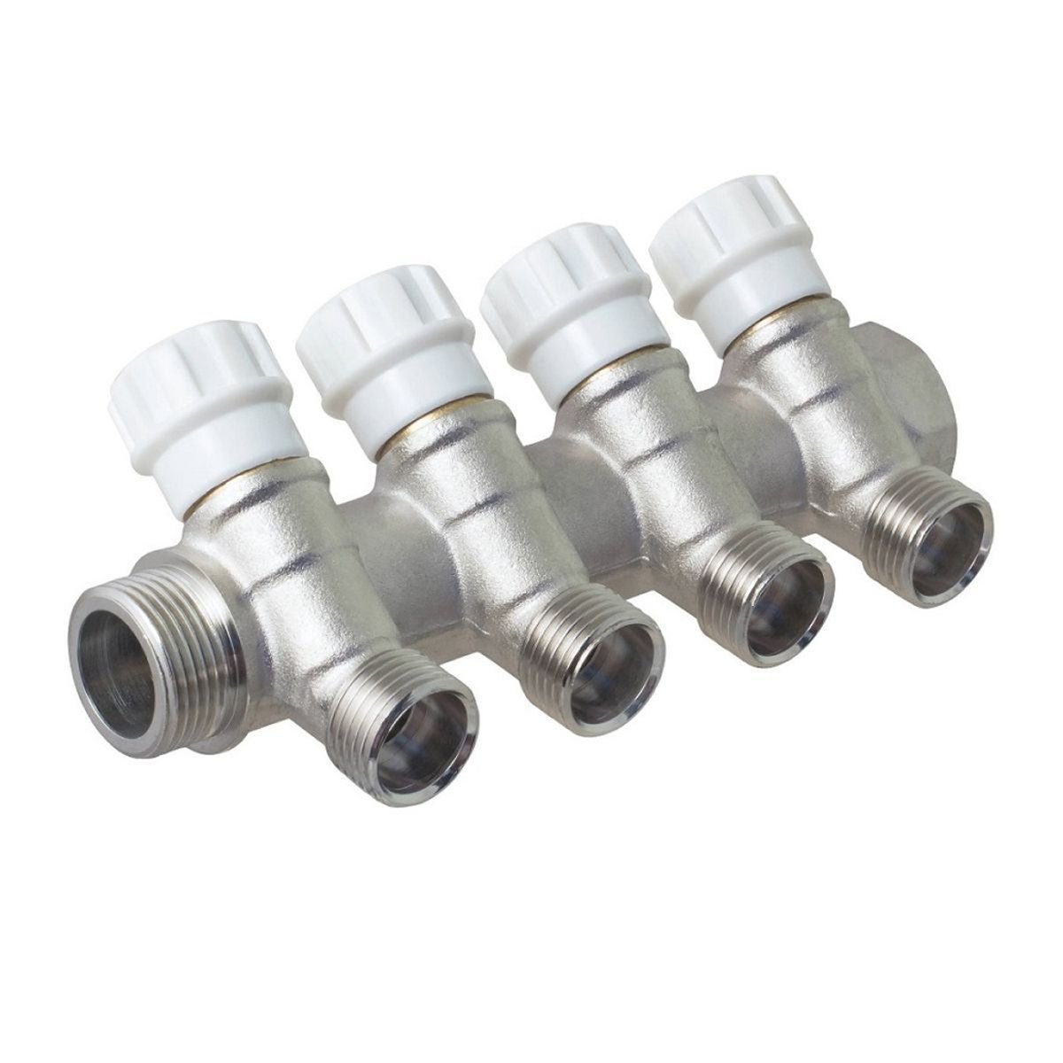 Коллектор 3/4" в/н с регулирующими вентилями на 4 выхода 1/2" н, под евроконус MPF, MP-У