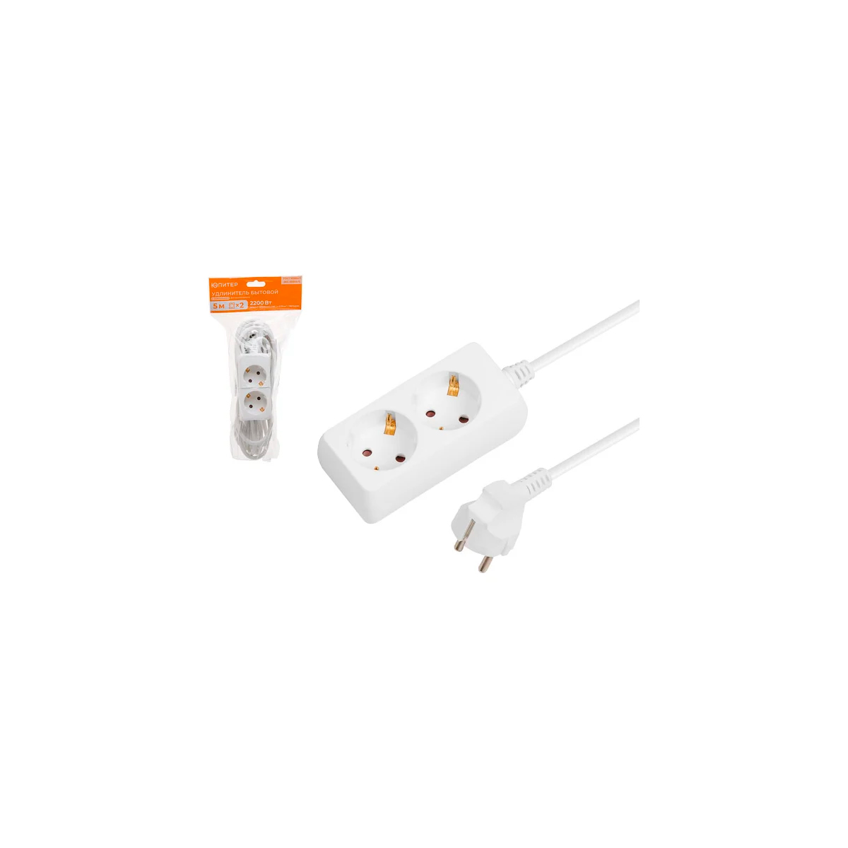 Удлинитель 5м (2 роз., 2,2кВт, с/з, ПВС 3х0,75) Юпитер, арт.JP8102-22