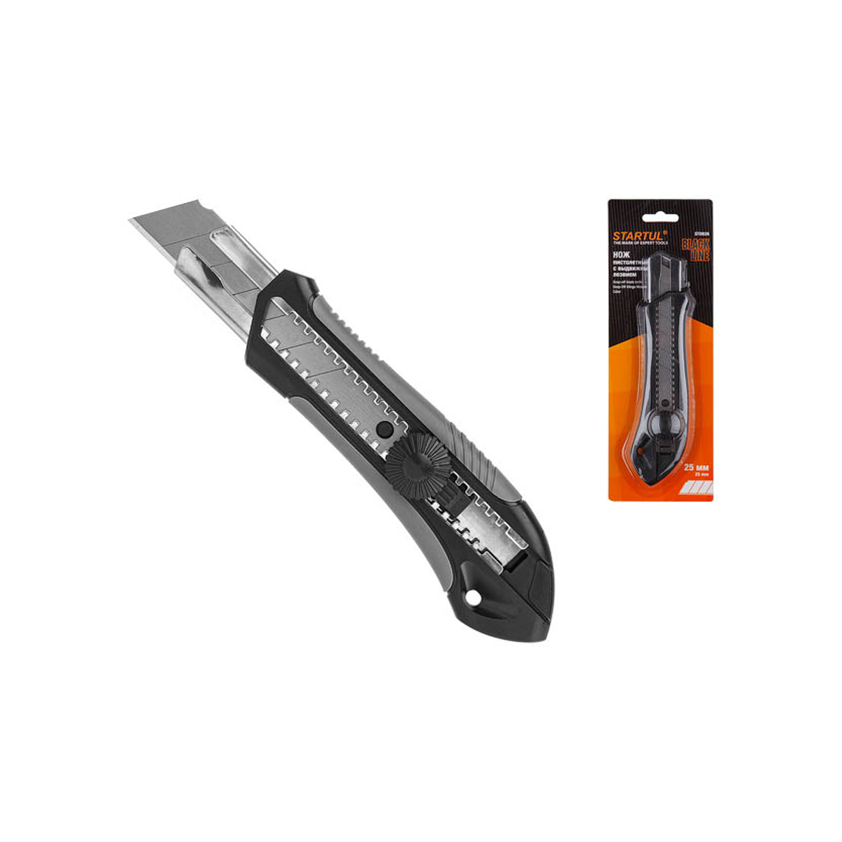 Нож пистолетный с выдвижным лезвием 25мм BLACK LINE STARTUL (ST0926), арт.ST0926