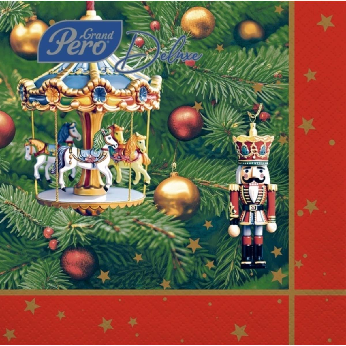Салфетки бумажные Grand Pero Deluxe 33х33 см Новогодняя карусель 3сл 20л