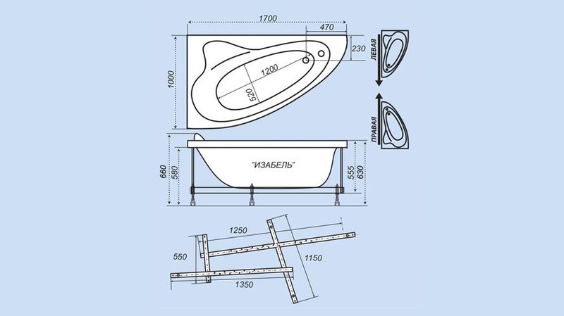 Ванна акрил. Triton асимметричная 170*100 Изабель левая New б\Э