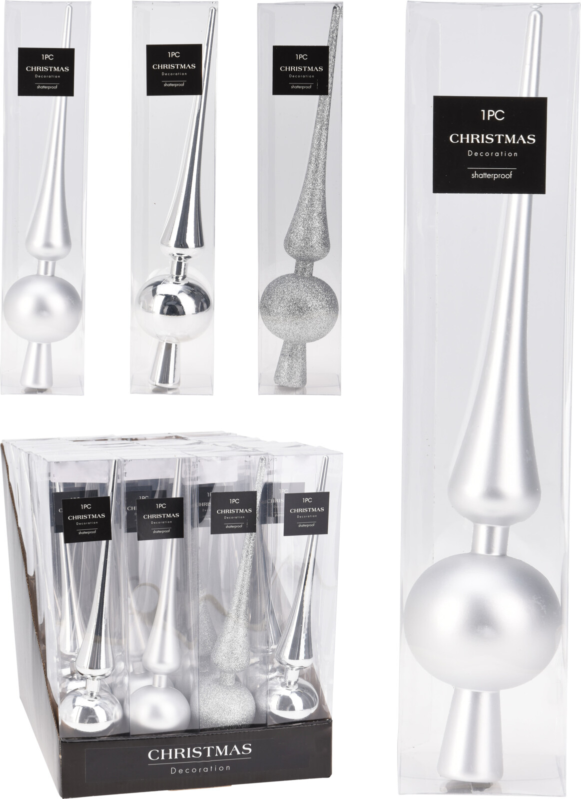 Верхушка елочная 27,5 см серебро 3 вида в ассортименте AVS101410 К