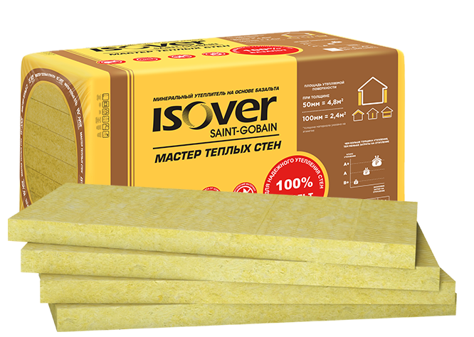 Минплита ISOVER WARM WALLS MASTER 50/600*1000 (Мастер теплых стен),V= 0,24м3,S= 4,8м2(8шт)