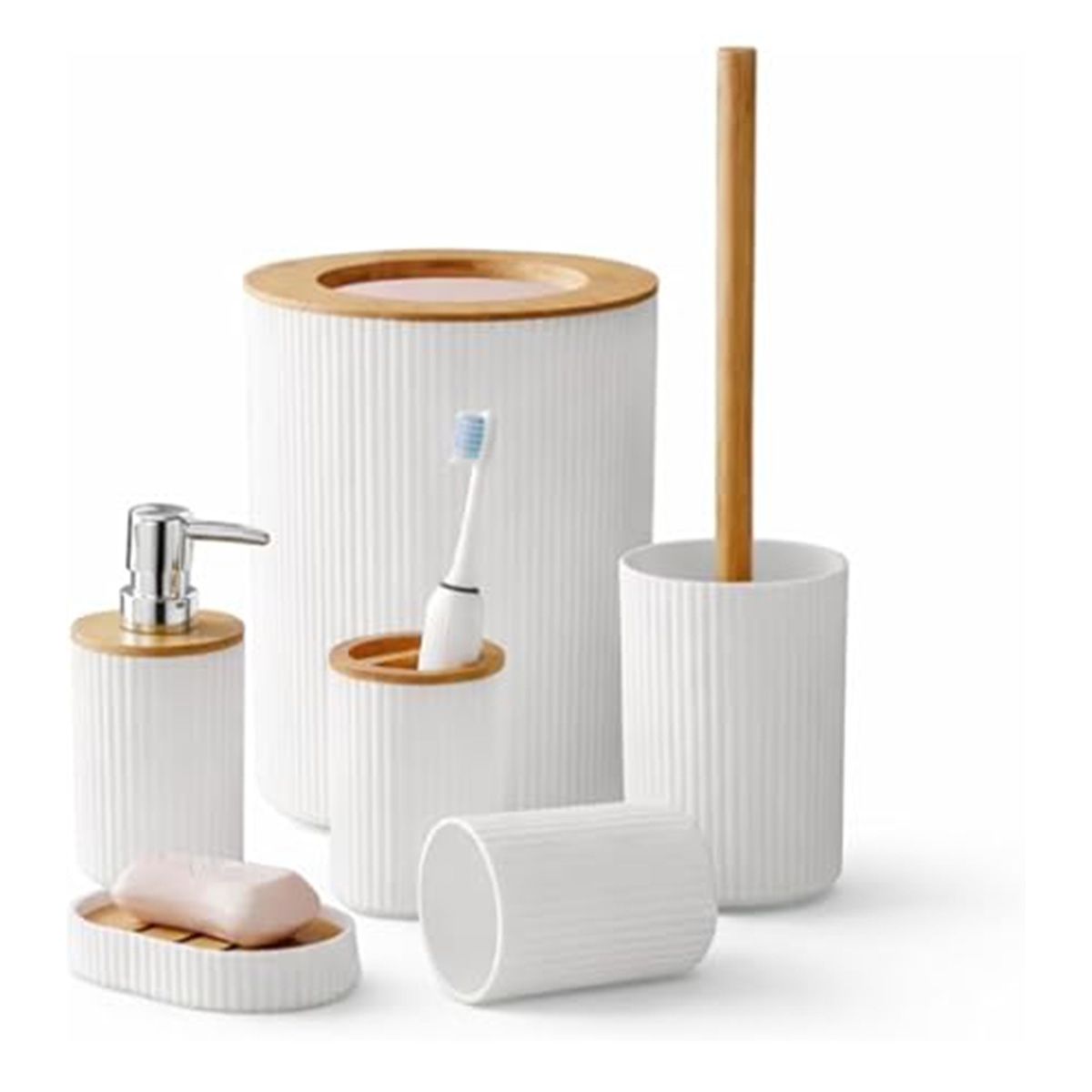 Набор для ванной Bathlux (ведро, дозатор, 2 стакана, мыльница, гарнитур для туалета) белый 72253A